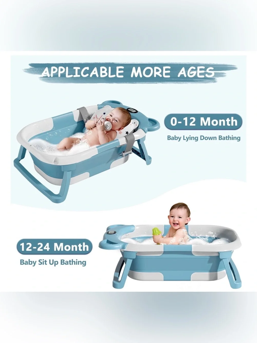 MoreFeel Collapsible Baby Bathtub For Newborn With Thermometer & 1 Hooded Towel